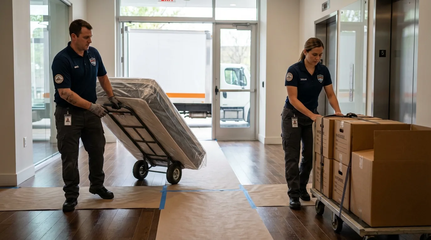 Professional apartment movers loading elevator in Flossmoor, IL